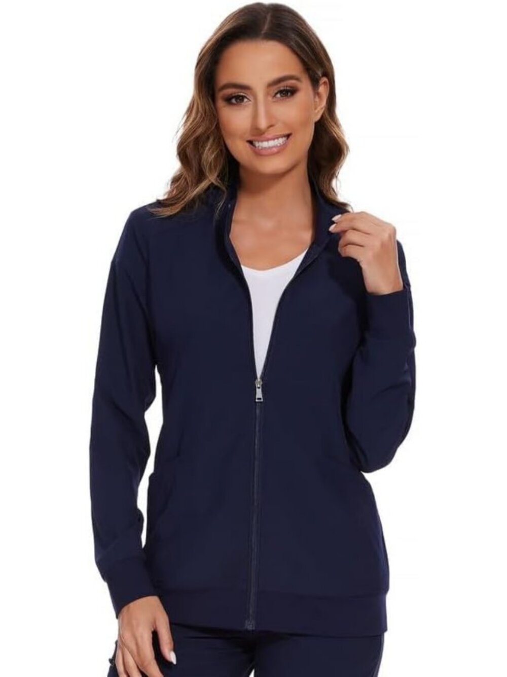 Cozy Zip Front Nurse Jacket for Women, 4-Way Stretch Scrub Top, Comfortable Fit